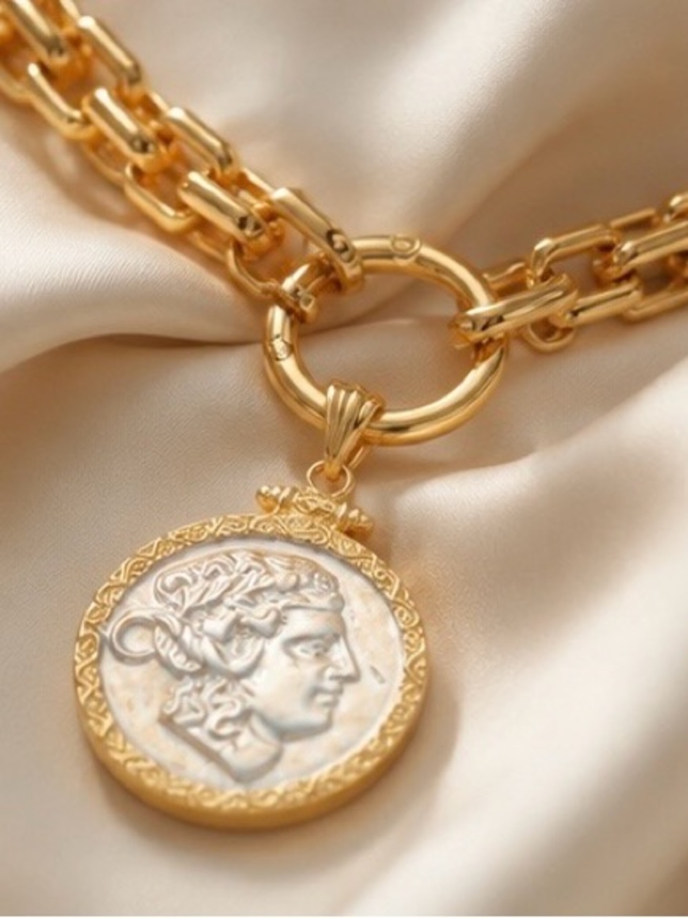 Athena Heritage Coin Necklace Luxury Grecian Medallion Jewelry - Picture 5 of 6